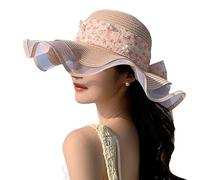 Gwy416 Chapeau de paille de plage pour femme avec trou pour queue de cheval et visière à large bord pliable, rose, Taille unique