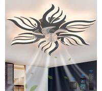 GWYAJTU Lustre Ventilateur De Plafond Avec Télécommande APP,LED Dimmable Lampe Ventilateur Avec Fonction Mémoire,6 Vitesses Réversible Plafonnier Ventilateur À Fleurs Pour Chambre À Coucher,Noir