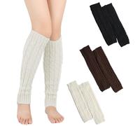 GXAHSOL 3 Paires Jambiere Femme, Tricotées Guetre Hiver, Y2K Leg Warmers, Knit Chaussettes Boot pour Ballet, Yoga, Danse, Sport, Accessoires de Fête des Années 80, Noir, Blanc, Marron