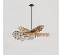 GXCEDCFB Suspension en rotin Wabi-sabi pour Salle à Manger, Chambre, Salon, Salon de thé - Marron Clair, E27, Design Double Couche Light Brown 50cm