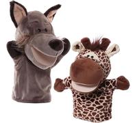 Gxdamxz Marionnettes à Main Peluches Loup + Girafe pour Jeu de Rôle & Narration Histoires, Gueule Peut s'Ouvrir