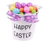 Gxdqxxd Panier de Pâques avec Œufs Seau En Métal Poignée Portable Décoration Festive Œufs Mousse Panier Friandises Adapté Aux Fêtes D'Enfants Chasse Aux Œufs, Nœud Imprimé Violet