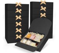 GXFCING 12 Pièces Boîtes Cadeau avec Couvercle, 27x20x8cm Boîte Rectangulaire en Carton, Boîte D'emballage Cadeau Noire avec Ruban Doré pour Mariage, Anniversaire, Saint-Valentin, Fête, Noël