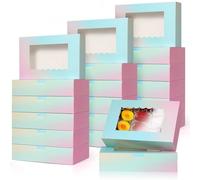 GXFCING 24 Boîtes à Biscuits avec Fenêtre, Boîte à Gâteau Dégradé, 21,5x14x5,1 cm Boîtes à Muffins en Carton pour L'emballage des Macarons, Cookies et Tarte de Noël, D'anniversaire et de Mariage