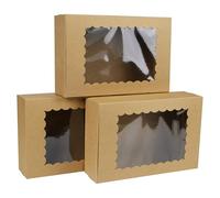 GXFCING Lot de 24 Boîtes en Carton Kraft avec Fenêtre Transparente Boite Gateau 22,9 x 15,3 x 6,4 cm Boite Pâtisserie de Noël pour Biscuits Cookies Cupcakes Tarte et Cadeaux