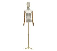 GXFWJD Mannequin Couture Femme avec trépied Tête Amovible Modèle Vitrine Mannequins Buste avec Bras en Bois Demi-Corps Torse Vitrines Boutique Vêtement (Color : Gold B, Size : S/Small)