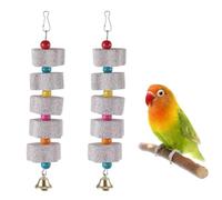 GXGM 2 pièces Jouet à Mâcher pour Oiseaux avec Cloches, Pierre Minérale pour Bec, Jouets à Mâcher en Minéral avec Cloches, pour Perroquets, Amazones, Inséparables, Lovebirds