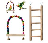 GXGM 2 Pièces Jouet d'oiseaux en Bois, Jouet perroquet, Balan oire Perroquet Comprend des Cloches Perles en Bois, Échelles en bois, Swing Balancelle Suspendre Perruche Color