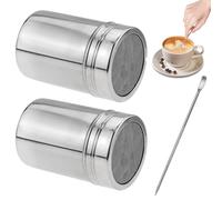 GXGM 3 pièces de sucrier pour sucre en poudre, épandeur de sucre en acier inoxydable avec couvercle Shaker de sucre en poudre pour sel, sucre, farine, cacao, café, chocolat (1 stylo Latte Art)