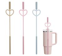GXGM 3 Pièces Goupillon Paille Silicone, Brosse Paille Réutilisable,Pour Pailles Verre, Pailles,Gobelet Paille, Poignée Antidérapante Souple et Flexible(Rose + Bleu Clair + Marron)