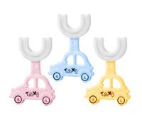 GXGM 3 Pièces Voiture Enfant y Brush,Brosse a dent Enfant 2 ans, Poils en Silicone, Nettoyage Oral à 360 ° Masse les Gencives, Complet Manuel, Sans BPA (Bleu + Rose + Jaune)