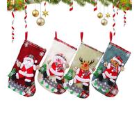 GXGM 4 pièce Chaussettes de Noël à Suspendre Lot,Grande Chaussettes de Noël Personnalisé pour Décoration,Rouge Gris Bas de Noël pour Enfant,Suspendre pour Décoration Sapin de Noel Cheminée