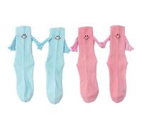 GXGM 4 Pièces Chaussettes Aimantées Funny Holding Hands Socks À Aspiration Magnétique Chaussette Drôle Novelty Hand in Hand Friendship Socks, Big Eyes Magnet Socks for Lovers Friends（Rose et bleu）