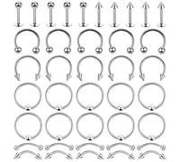 GXGM 40 Pièces Piercing En Inoxydable Set, Durable Et RéSistant à La Rouille,HypoallergéNique, Pour Les LèVres, Le Nez, Les Sourcils, La Langue Et D'Autres Zones, Unisexe