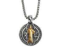 GXGM Collier avec Pendentif en Forme de Médaille Saint Benoit,Mystère Amulette Protection 60 CM Réglable,en Alliage de Zinc,Chrétien Bijoux de Protection pour Femmes Hommes