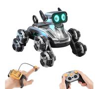 GXGSDM Chien Robot Intelligent, avec 2 Batteries Rechargeables, Jouet Cascadeur télécommandé, aboiements possibles, Actions Multiples, lumières colorées, télécommande sans Fil(Silver,B)