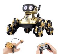GXGSDM Chien Robot Intelligent, avec 2 Batteries Rechargeables, Jouet Cascadeur télécommandé, aboiements possibles, Actions Multiples, lumières colorées, télécommande sans Fil(Gold,B)