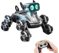 GXGSDM Chien Robot Intelligent, avec 2 Batteries Rechargeables, Jouet Cascadeur télécommandé, aboiements possibles, Actions Multiples, lumières colorées, télécommande sans Fil(Silver,A)