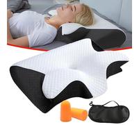 GXHNB Nuviya Papillon 3.0, Oreiller Ergonomique Cervical, 2 en 1 Oreiller OrthopéDique à MéMoire De Forme pour La Nuque, Suitable for Side Sleepers to Relax Shoulders and Neck (Noir)