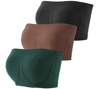 GXIN 3 pièces Soutien-Gorge Bandeau sans Bretelles pour Femmes sans Couture Confort Bralettes Stretch Non rembourré sans Fil Sport Yoga Tube Top Soutiens-Gorge (Vert, Noir, Marron, L)