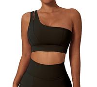 GXIN Soutien-Gorge de Yoga à Une épaule avec Bretelles découpées Top d'entraînement Sportif pour Femme (as4, Alpha, s, Regular, Regular, Standard, Droit-Noir, S)