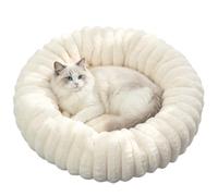 GXJIXf Calming Donut Dog Bed, Ultra-Soft Round Faux Rabbit Fur Cat Bed (White,Medium)