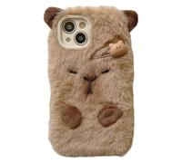 GXJIXf Capybara Plush Phone Case, Cute Fuzzy Kapybara, Warm Winter Case for iPhone 17/16/15/14 Pro Max/Air (No Chain,17)