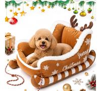 GXJIXf Christmas Sleigh Dog Bed, Santa Sleigh Pet Bed (Brown,Small)