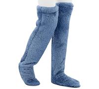 GXJIXf Goose down Knee Socks for Christmas, Plush Over the Knee Long Tube Sock, Winter Leg Warmers, Soft Cozy, for Women Sleeping (Blue)