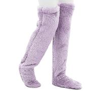 GXJIXf Goose down Knee Socks for Christmas, Plush Over the Knee Long Tube Sock, Winter Leg Warmers, Soft Cozy, for Women Sleeping (Purple)