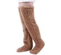 GXJIXf Goose down Knee Socks for Christmas, Plush Over the Knee Long Tube Sock, Winter Leg Warmers, Soft Cozy, for Women Sleeping (Brown)