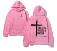 GXJIXf I Can Do All Things Through Christ Hoodie, Cross Sweatshirt, Christian Hoodies, Fleece Lining, for Women & Men (Pink,TTG)