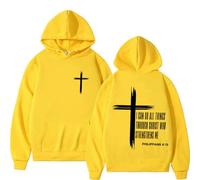 GXJIXf I Can Do All Things Through Christ Hoodie, Cross Sweatshirt, Christian Hoodies, Fleece Lining, for Women & Men (Yellow,3TG)