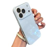 GXJIXf Luxury Crystal Texture Phone Case, Full-Coverage Lens Design, Solid Color, for iPhone 17/16/15/14/13 Pro Max/Air (Blue,13promax)