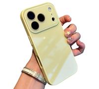 GXJIXf Luxury Crystal Texture Phone Case, Full-Coverage Lens Design, Solid Color, for iPhone 17/16/15/14/13 Pro Max/Air (Yellow,14promax)