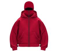 GXJIXf Masked Hoodies for Men, Winter Double Hooded Zip Sweatshirt, Built-in Balaclava, Fleece-Lined, Fashion & Casual (Red-A,3TG)