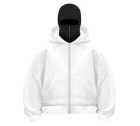 GXJIXf Masked Hoodies for Men, Winter Double Hooded Zip Sweatshirt, Built-in Balaclava, Fleece-Lined, Fashion & Casual (White-B,M)