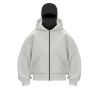 GXJIXf Masked Hoodies for Men, Winter Double Hooded Zip Sweatshirt, Built-in Balaclava, Fleece-Lined, Fashion & Casual (Light Gray-B,Grand)