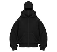GXJIXf Masked Hoodies for Men, Winter Double Hooded Zip Sweatshirt, Built-in Balaclava, Fleece-Lined, Fashion & Casual (Black,Grand)