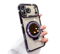 GXJIXf Sparkling Diamond Women's Phone Case with Mirror & Stand, for iPhone 17/16/15/14 Pro Max/Air (Purple,16plus)