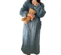 GXJIXf Winter Coral Velvet Home Clothes, Women Velvet Long Robe, Winter Thicken Warm, for Women Warm Home Wear (navy blue,Grand)