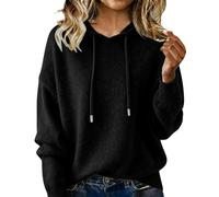 GXJIXf Women's Cashmere Sweaters, Cashmere Hoodies for Women, Cozy Knitted Drawstring Hooded Pullover, for Fall Winter (Black,TG)