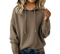 GXJIXf Women's Cashmere Sweaters, Cashmere Hoodies for Women, Cozy Knitted Drawstring Hooded Pullover, for Fall Winter (Light Coffee,TG)