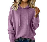 GXJIXf Women's Cashmere Sweaters, Cashmere Hoodies for Women, Cozy Knitted Drawstring Hooded Pullover, for Fall Winter (Purple,TG)