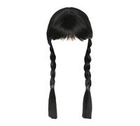 Gxlaihly Adams Perruque, Perruque Mercredi avec Frange Costume, Mercredi Adams Perruque avec Une Frange Longue Tresses,pour Les Décorations de Fête Cosplay