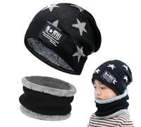 Gxlaihly Echarpe et Bonnet Enfants,Ensemble Echarpe Bonnet pour Enfants Tricotés Hiver Bonnet Beanie Bonnet Chapeaux d'hiver,pour 5-15 Ans Garçons Filles (noir)