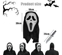 Gxlaihly Halloween Scream Masque, Scream Mask, Halloween Scream Masque, Ghost Face Maske, Scream Ghost Masque, Avec 2 Couteau, pour Halloween, Carnaval, Cosplay, bal Masqué, Fête (4 Pièces)