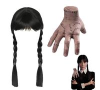 Gxlaihly Perruque mercredi avec frange, Mains froides glaciales, Main du mercredi, Perruque mercredi, Perruques pour carnaval, Mercredi Famille Hand, pour cosplay party carnaval Halloween