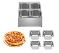GXLBDK Station De Garniture pour Pizza,Récipient Gastronorm avec Organisateur De Nourriture Conteneur De Stockage Restaurant Hôtel Maison Acier Inoxydable,1/6,Single 4Grid