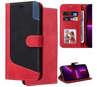 GXLONG Ooboom Coque pour Oppo Find X5 Pro 5G, Magnétique Flip Folio Housse Protection Faux Cuir Cover Étui Wallet Case Supporter avec Titulaire de La Carte de Crédit Dragonne - Rouge Noir